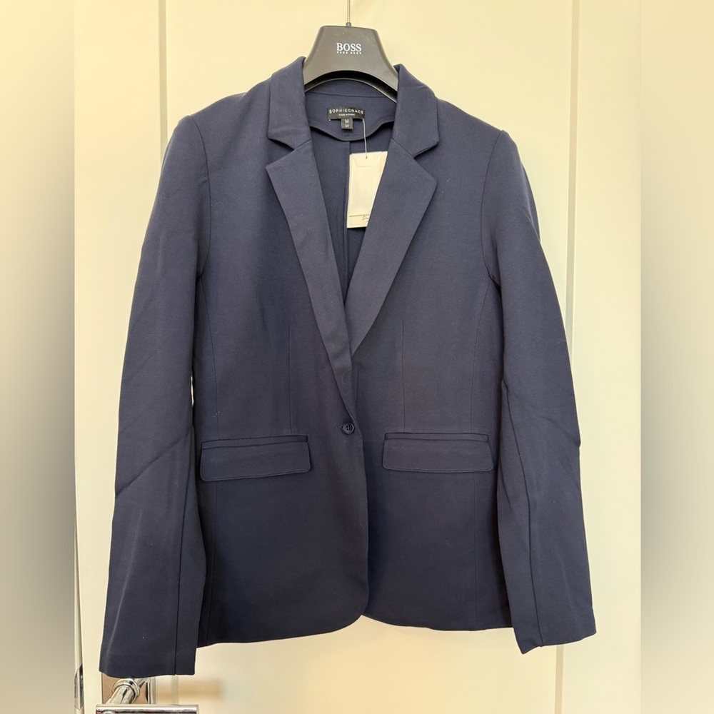 NWT Sophie Grace Machine Washable “Violet” Blazer - Size M, Navy Blue